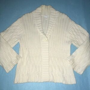 CHARTER CLUB chunky knit sweater one large button closure cream colored size XL